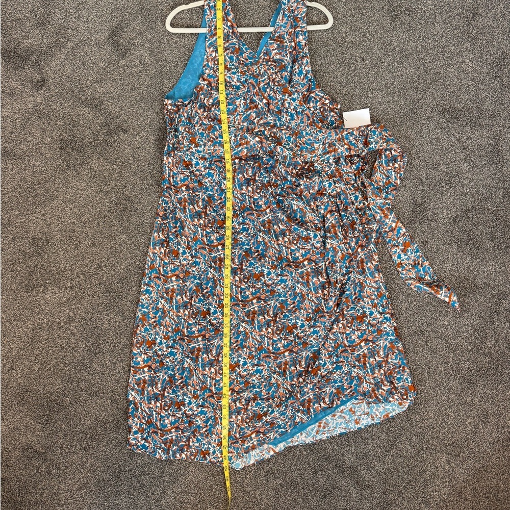 Joie Blue Rust Teal Floral Summer Spring Sleeveless Faux Wrap Dress Plus Sz 4X - Picture 15 of 15